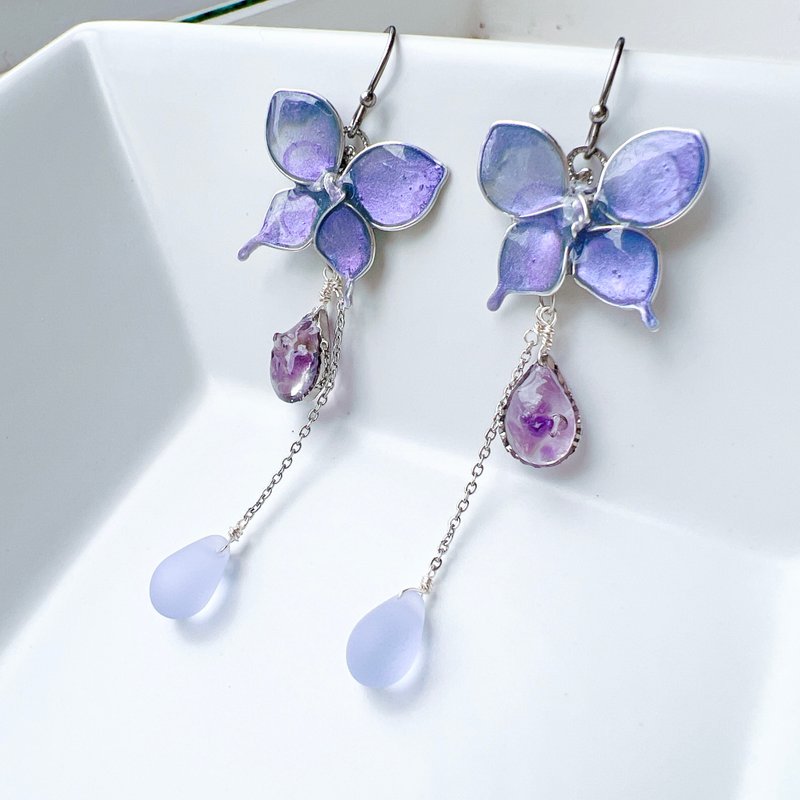 Butterfly dip art Amethyst drop earrings_allergy-friendly_0039 - 耳環/耳夾 - 半寶石 紫色