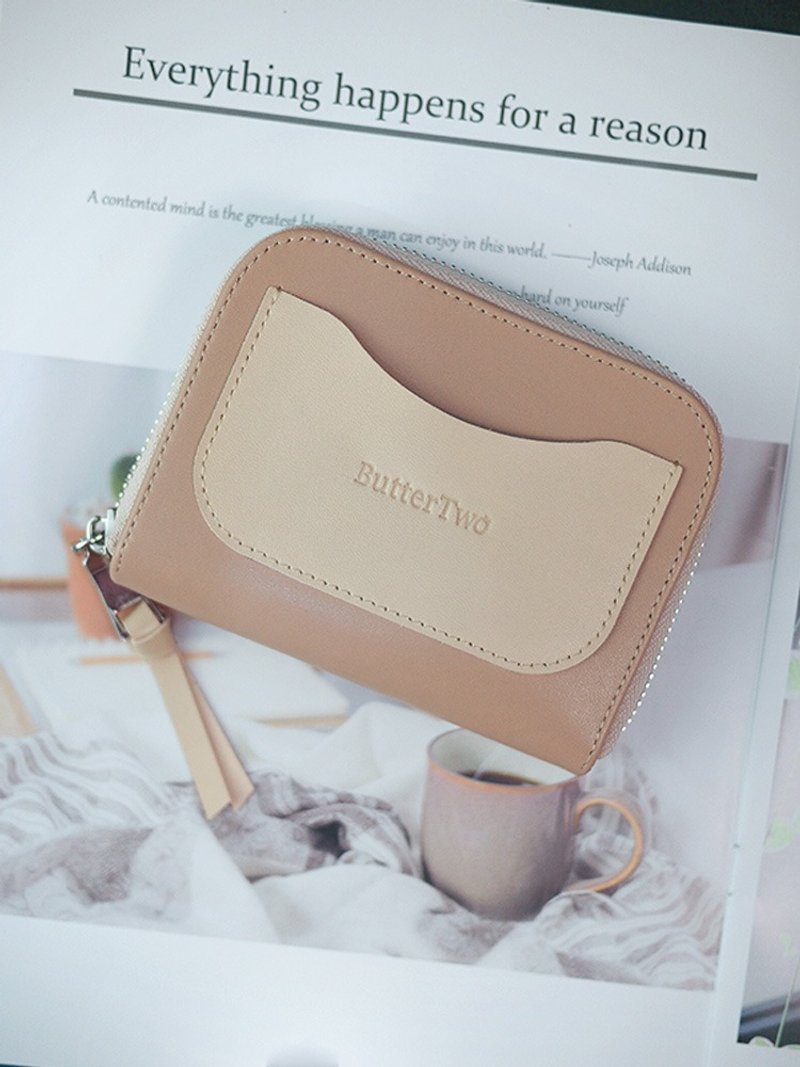 [Christmas] [Customized lettering] Milk tea series. Genuine leather short clip/wallet/wallet/coin purse - กระเป๋าสตางค์ - หนังแท้ สีกากี