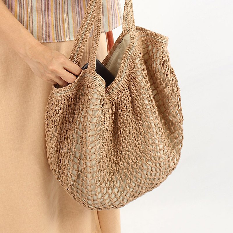 Cotton Hemp Shopping Bag, Natural Dyed, Light Orange Brown - Messenger Bags & Sling Bags - Cotton & Hemp Brown