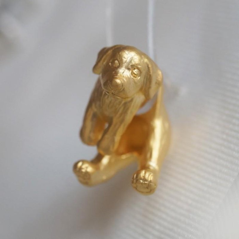 Dripping ear dog earrings matt gold one ear - ต่างหู - โลหะ สีทอง