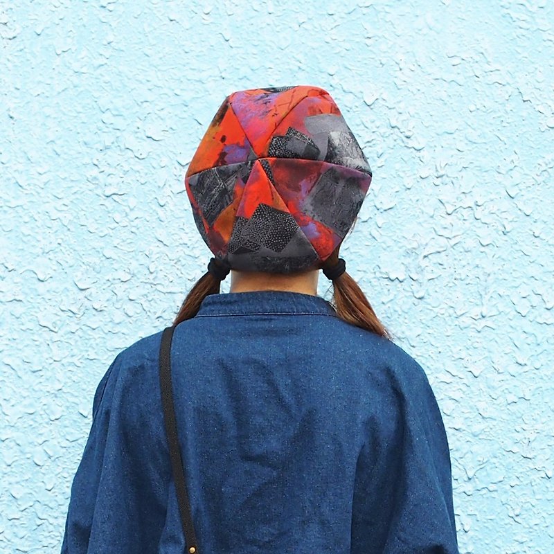 ハンドメイドベレー四季ベレー帽男女兼用画家帽子ユニセックス[アンティークコラージュ]ブラックオレンジB-90