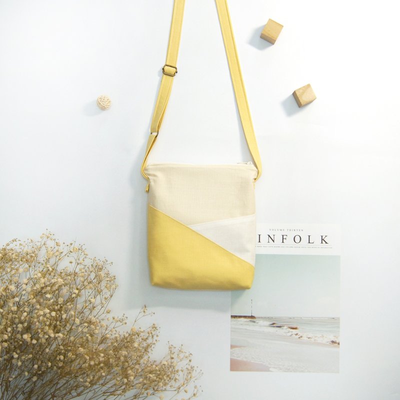 Handmade summer ice cream color matching compact bag-pink yellow lime color - กระเป๋าแมสเซนเจอร์ - ผ้าฝ้าย/ผ้าลินิน สีเหลือง