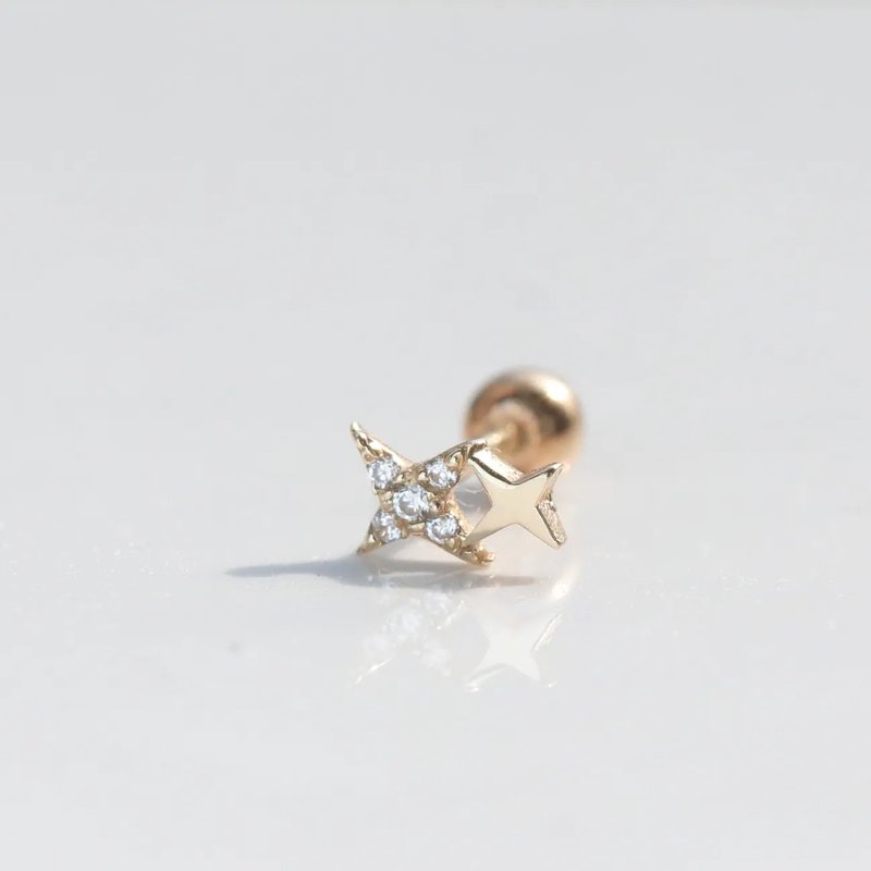 14K 星芒鑽鎖珠耳環_MNT596 (單個) 耳骨 耳窩 不退色 - 耳環/耳夾/耳骨夾 - 貴金屬 金色