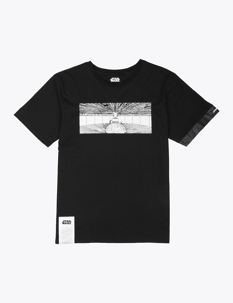 Fyber Forma - STAR WARS stitching sleeve print T-Shirt Death Star concept illustration - Men's T-Shirts & Tops - Cotton & Hemp Black