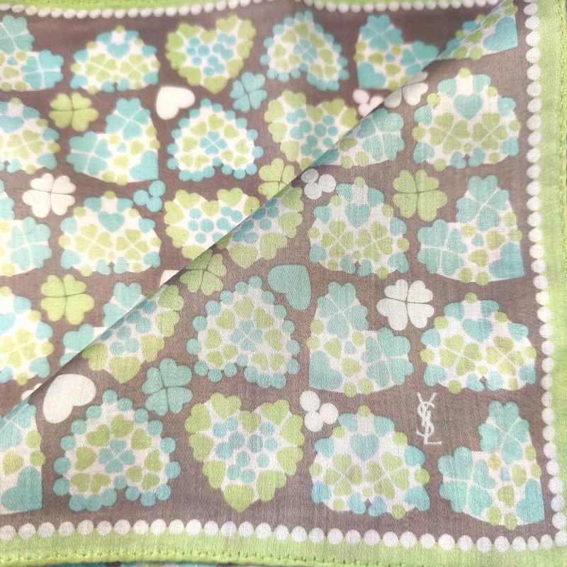 Yves Saint Laurent Vintage Handkerchief Cover Leaves in Heart 19 x 19 inches - 手帕 - 棉．麻 透明