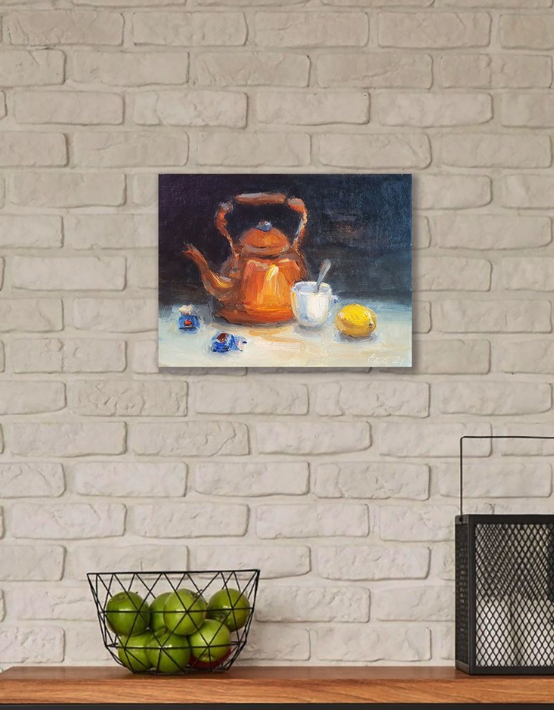 水壶画柠檬原创艺术静物水果墙艺术小画 - 壁貼/牆壁裝飾 - 其他材質 橘色