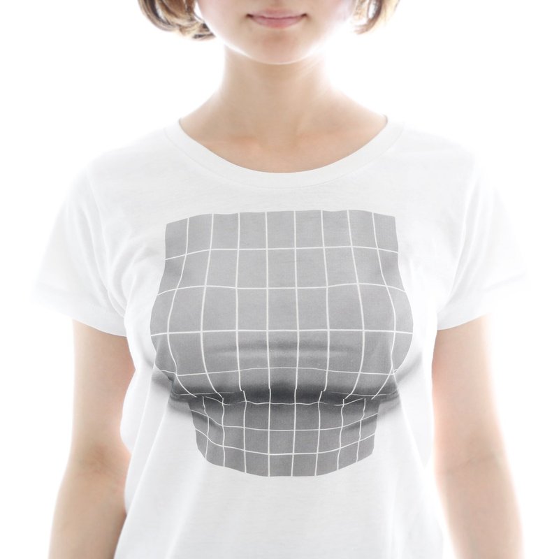 Mousou Mapping T-shirt/ Illusion grid - Women's T-Shirts - Cotton & Hemp White