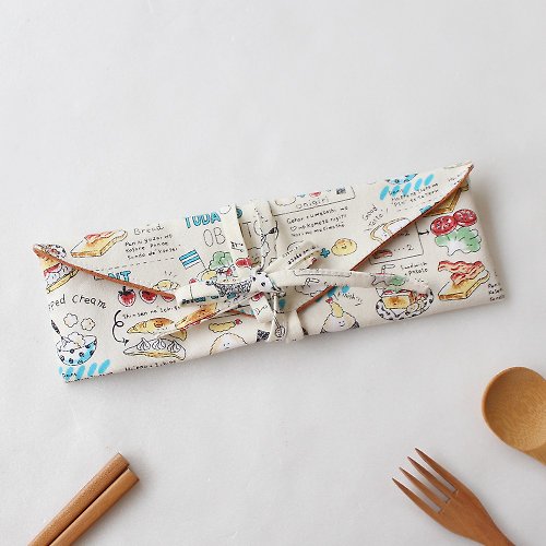 布の自由式 早餐(米色)橫式環保筷套 收納袋