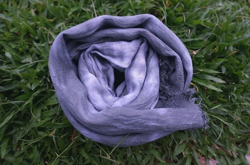 菱角殼染灰紫色繩索紋棉披肩圍巾 - 絲巾 - 棉．麻 灰色