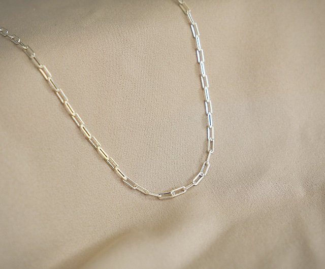 SV925 Classic Thick Square Chain Necklace (SMALL), Paper Clip
