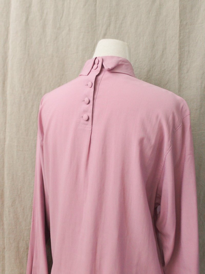 復古歐洲夏日寬鬆典雅藕粉長袖古著襯衫上衣 - 恤衫 - 聚酯纖維 粉紅色