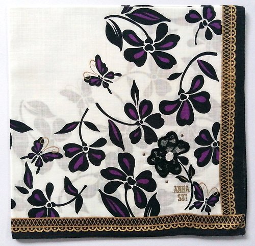 orangesodapanda Anna Sui Vintage Handkerchief Purple Flowers 19.5 x 19.5 inches