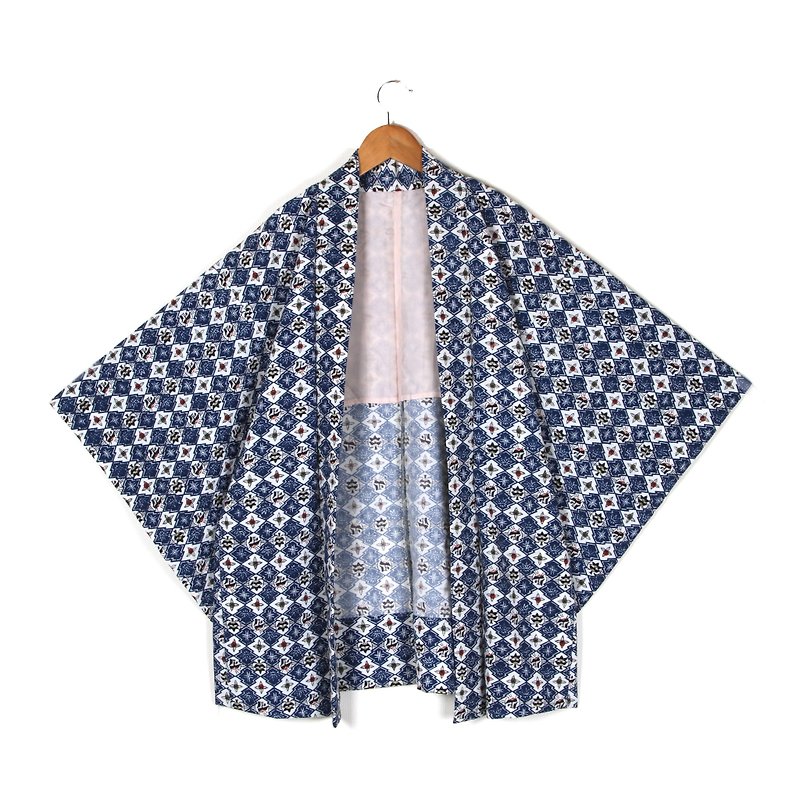 [ヴィンテージ]ナスカラーのロゴ印刷パターンヴィンテージの着物の羽織 - オーバーオール - ポリエステル ブルー