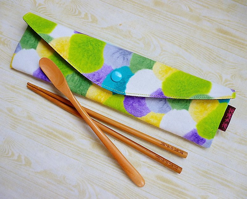 加長加大版 綠色系彩色毛球餐具包 筷袋 環保吸管袋 - 化妝袋/收納袋 - 棉．麻 綠色