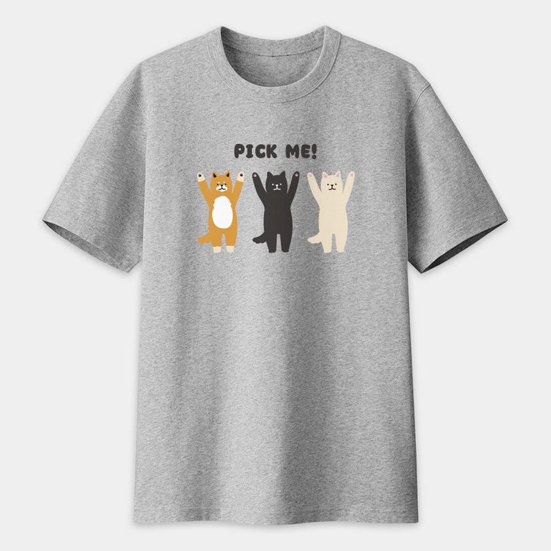 Pick me 柴犬 中性短袖T恤 純綿T 圓領上衣 PU045 - 男 T 恤 - 棉．麻 灰色
