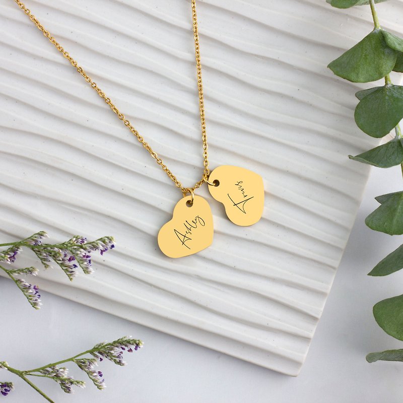 Custom Name Necklace Gold Heart Pendant Personalize Engrave Name for Woman Gradu - สร้อยคอ - โลหะ สีทอง