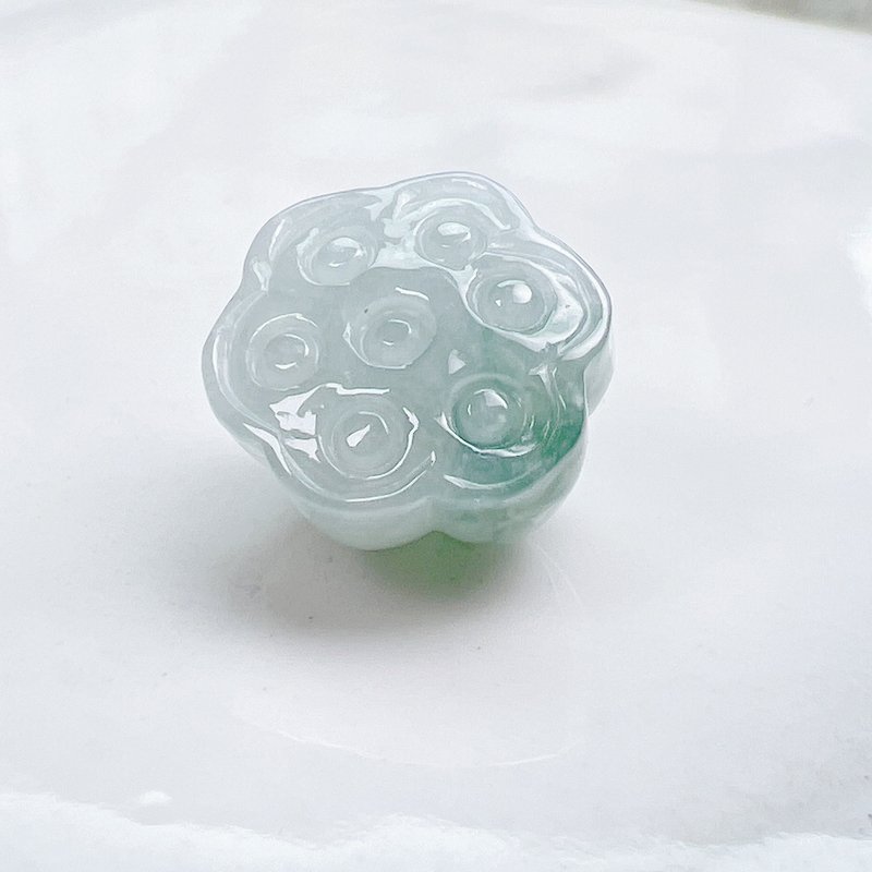 Ice-floating blue flower jadeite lotus root pendant | Natural Burmese grade A jadeite | Gift - พวงกุญแจ - หยก สีใส