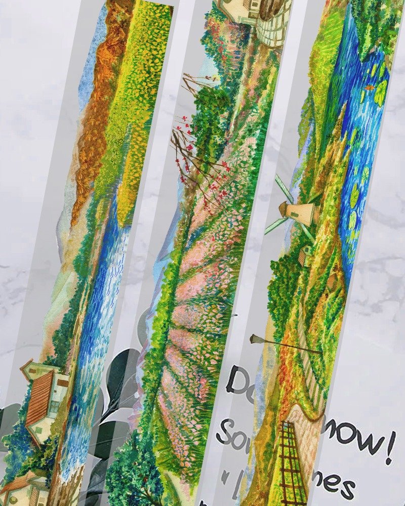 田園 PET 紙膠帶 白墨 貝殼光 10米卷 - 紙膠帶/和紙/PET - 塑膠 多色