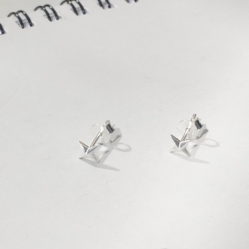 Xing Yuan stellate cross Silver earrings small mass (excluding drape) - ต่างหู - เงิน สีเงิน