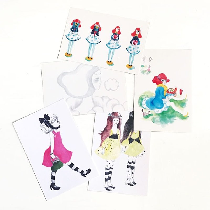Cute girls - 5 postcards - การ์ด/โปสการ์ด - กระดาษ สึชมพู