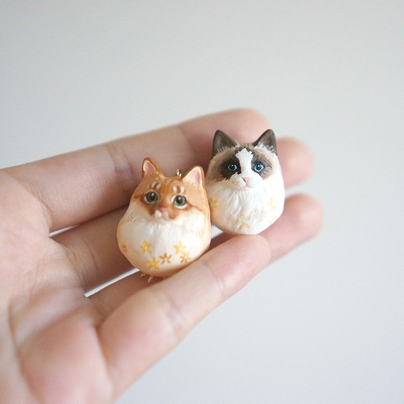 [Horned forest] long-haired cat dual-use accessories brooch + necklace (custom coat color) - ต่างหู - ดินเหนียว 