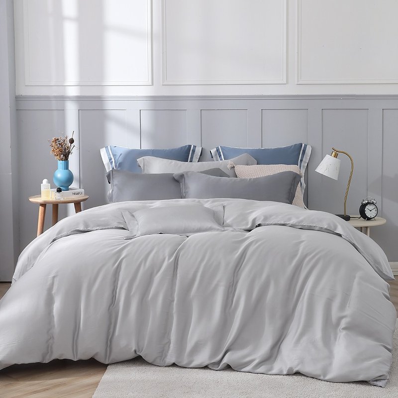 HOYACASA 300-weave Tencel bed sheet set of four thin quilt covers/dual-use quilt covers - Star Mist Silver Gray - เครื่องนอน - วัสดุอีโค สีเงิน