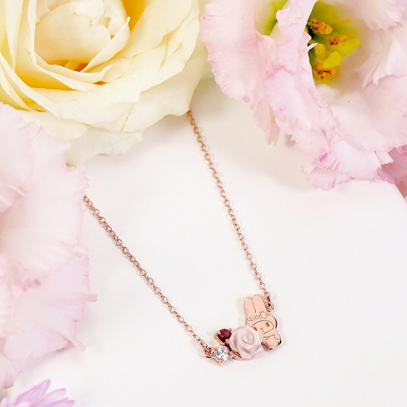 Kuromi & MyMelody Flower Series-Melody Pearl Flower Sterling Silver Necklace - Necklaces - Sterling Silver Pink