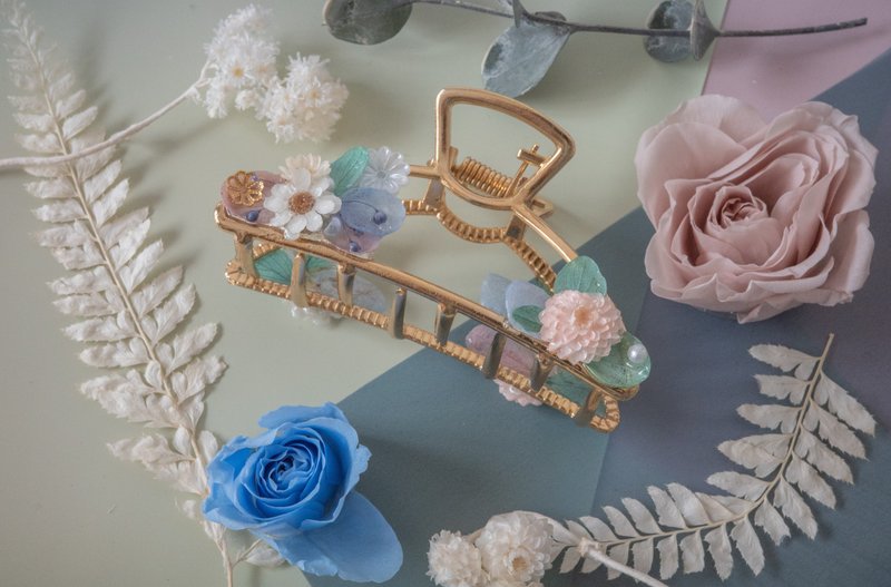 俏皮藍綠一點紅 乾燥花髮夾 - 髮夾/髮圈 - 其他金屬 