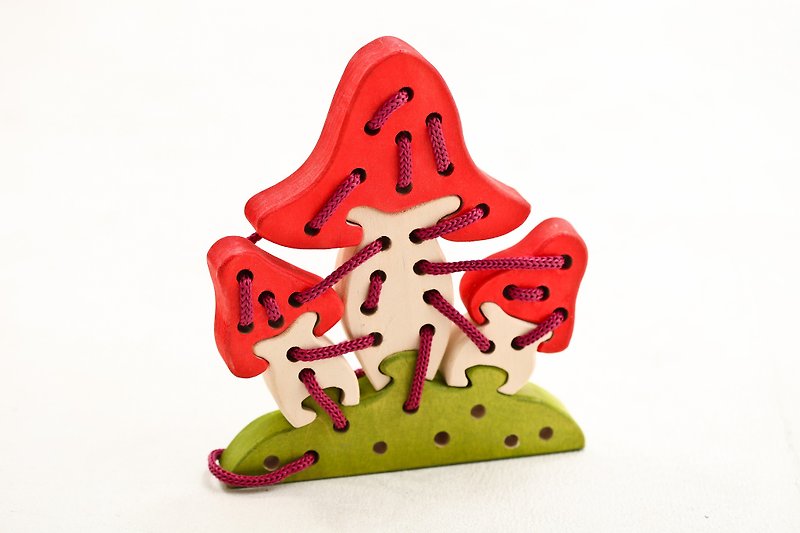 Russian Building Blocks - Beech Fairy - Threading Series: Amanita Mushroom Stringing Puzzle Set - Christmas Exchange Ceremony - Kids' Toys - Wood Red