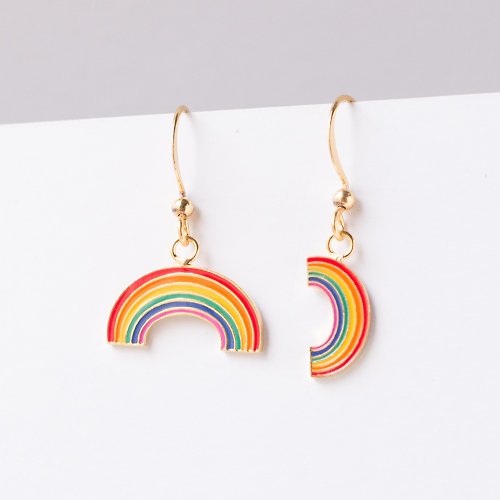 Little OH! 手工飾品 彩虹 彎彎 Rainbow 勾式耳環 夾式耳環 生日禮物