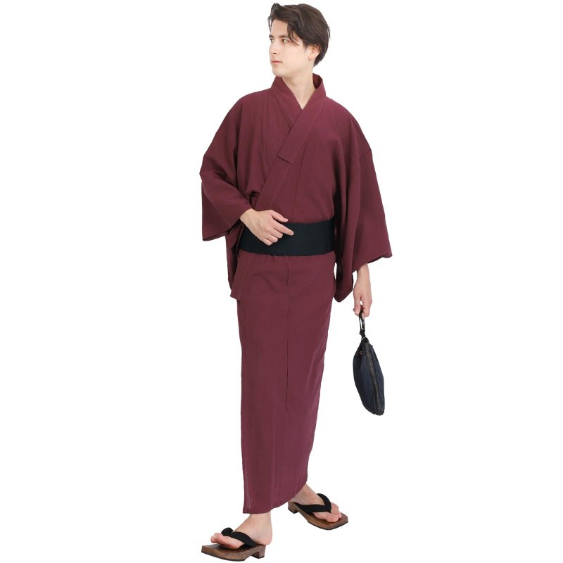 日本 和服 男 楊柳 浴衣 腰封 2件 套組 M-5L 紅 z38-05 - 其他 - 棉．麻 紅色