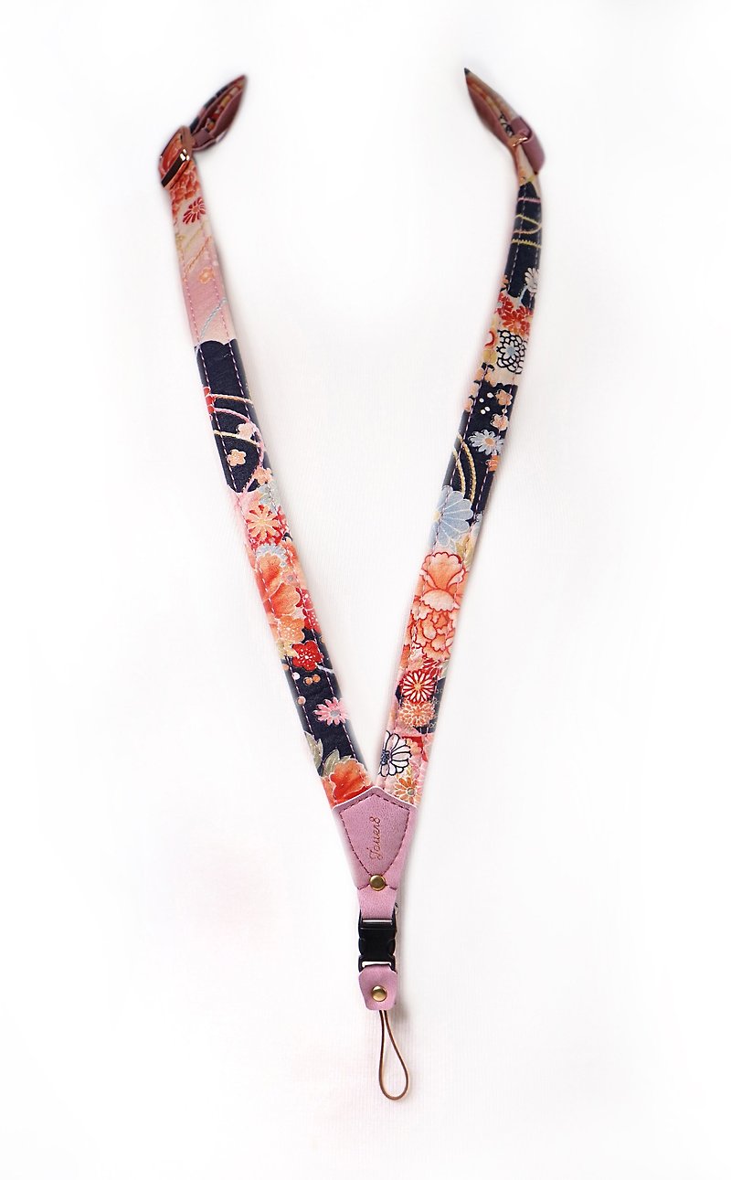 Mobile phone strap neck hanging - day and peony - Computer Accessories - Cotton & Hemp Blue