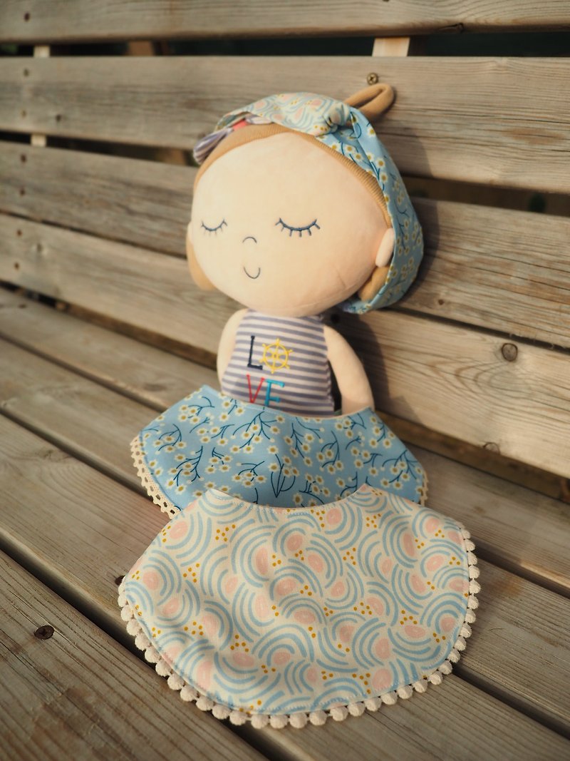 Handmade Baby Bib headband gift set floral pattern, fabric from United Kingdom - Baby Gift Sets - Cotton & Hemp Blue