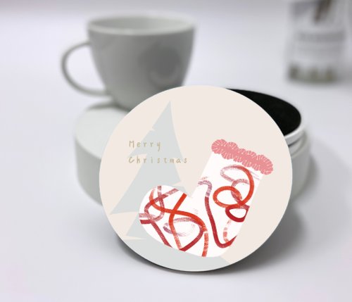 Ying Creative 瑩然創意工作室 聖誕節系列陶瓷杯墊—許願襪(白)