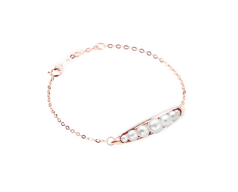 Pearl Bracelet, 14k Rose Gold June Birthstone Jewelry, Rose Gold Bar Bracelet - สร้อยข้อมือ - ไข่มุก ขาว