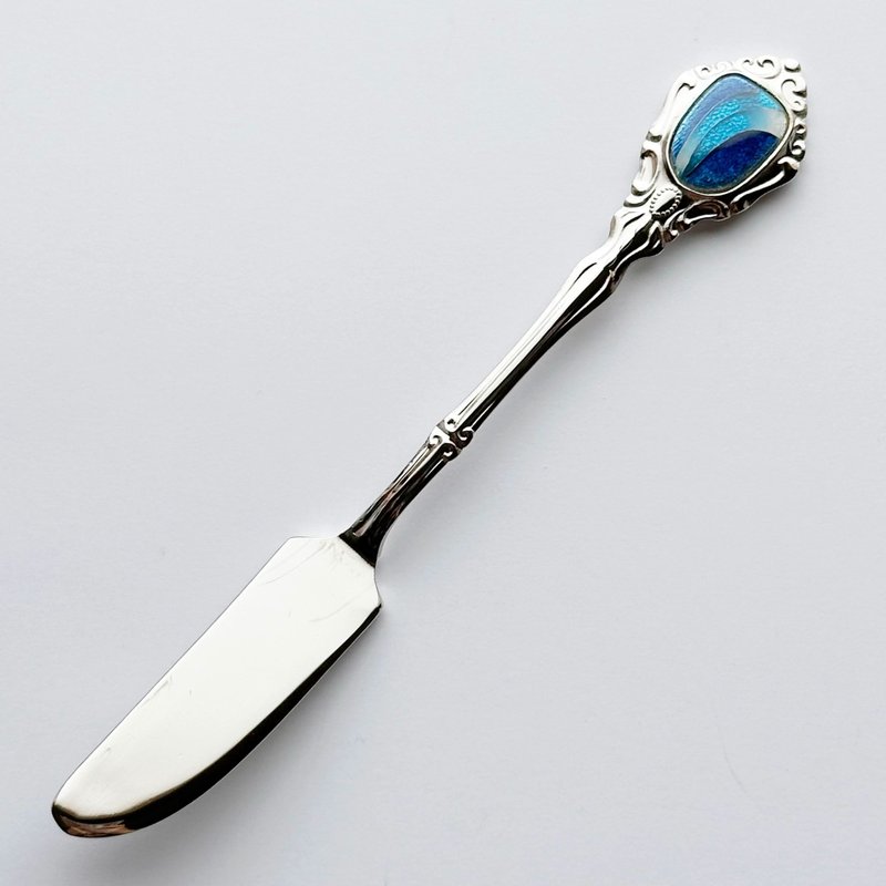 アンティークバターナイフ 【Marine Blue】七宝焼のバターナイフ 純銀胎有線七宝 - 刀叉/湯匙/餐具組 - 玻璃 藍色