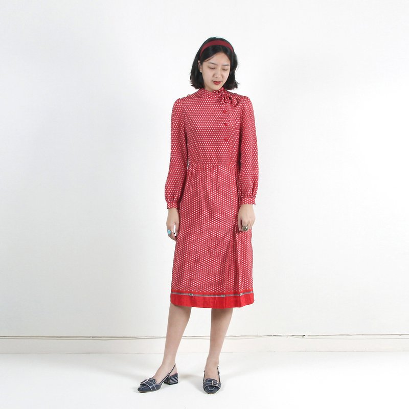 [Egg plant ancient] magenta inn printing long-sleeved ancient dress - One Piece Dresses - Polyester Red