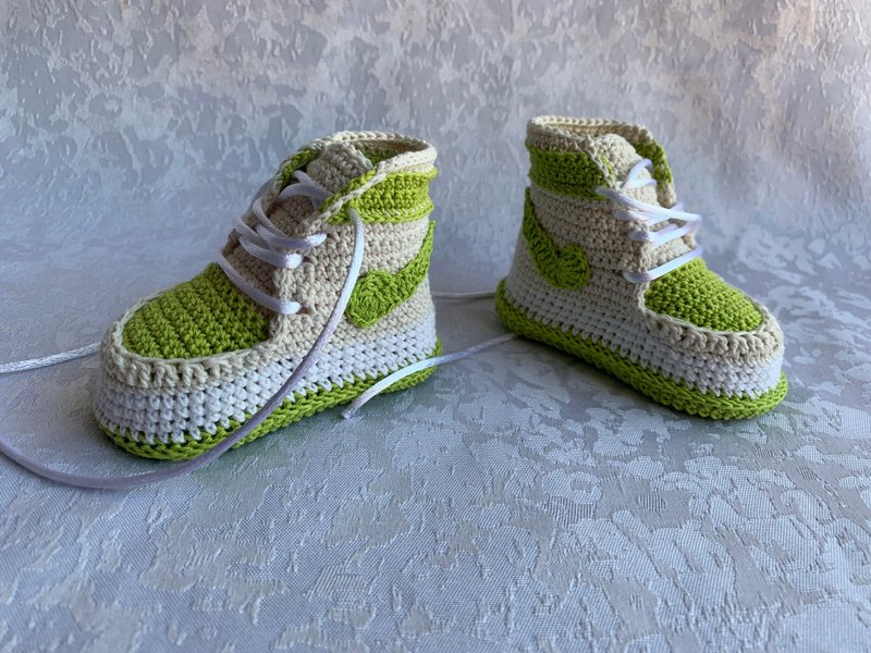Nike Jordans Baby Booties Sneakers Jordan 1 Crochet Crochet Shoe Shower - 嬰兒鞋/學步鞋 - 棉．麻 綠色