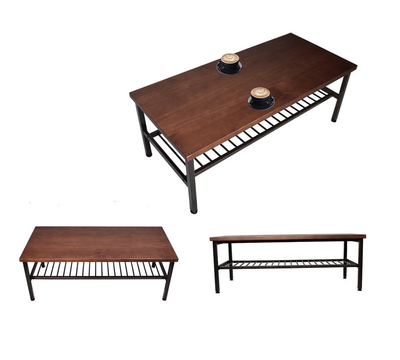 黑鐵松木咖啡桌 - 餐桌/書桌 - 木頭 咖啡色