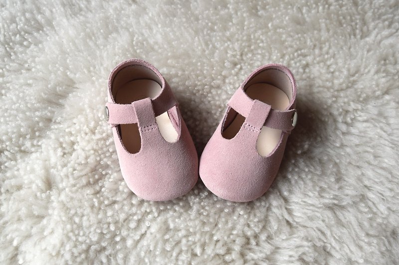 Pink Suede Baby Mary Jane, T-Strap Leather Mary Jane, Baby Girl Shoes - Baby Shoes - Genuine Leather Pink