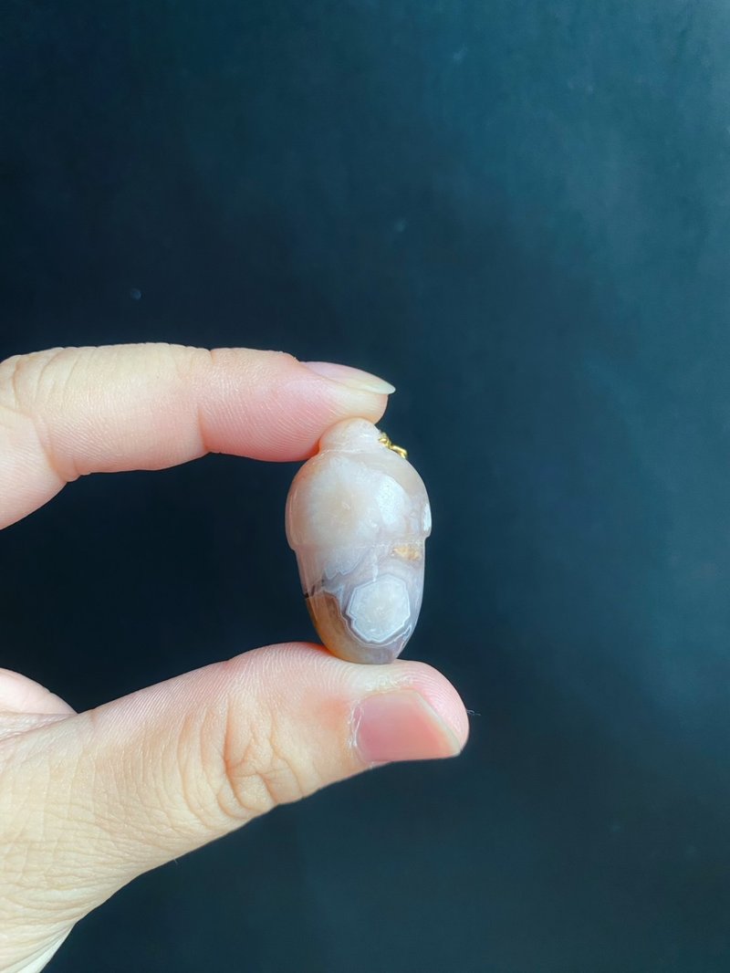櫻花瑪瑙 粉花勾邊 栗子 項鍊 天然石 禮物 獨一無二 招財平安 - 項鍊 - 水晶 粉紅色