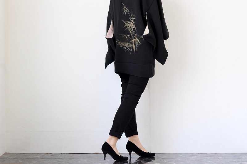 kimono, bamboo kimono, haori /4193 - Women's Casual & Functional Jackets - Silk Black