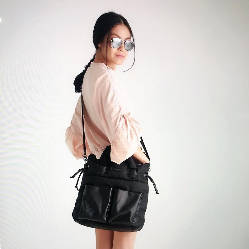 Poly tote lightweight carry or shoulder bag - Handbags & Totes - Nylon Black