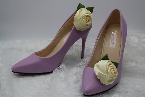 miss virgo cute 婚鞋 白玫瑰花鞋飾 鞋夾飾品 高跟鞋 宴會派對