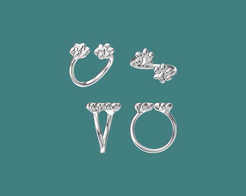 irisjjewellery 100%自家設計925純銀艔18K白金子貓系列戒指_紐脾
