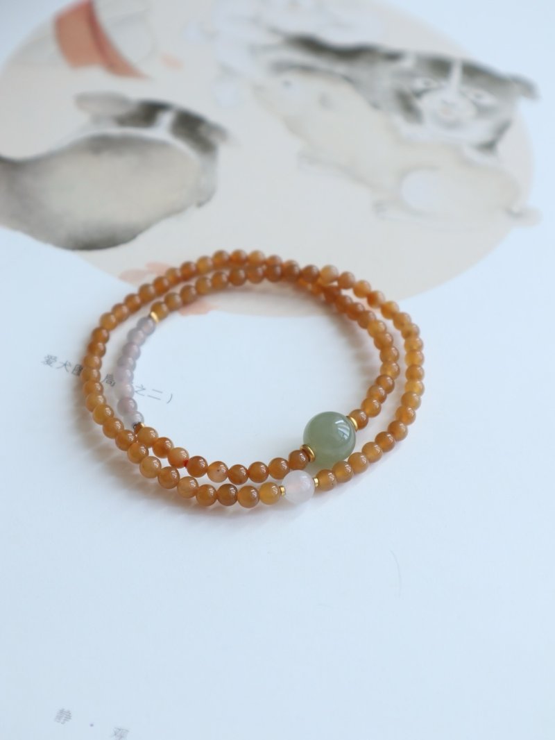 4mm natural Hotan jade/Khotan jade-sugar jade eye water jade round bead design multi-circle bracelet placket hanging necklace h - Bracelets - Jade Brown