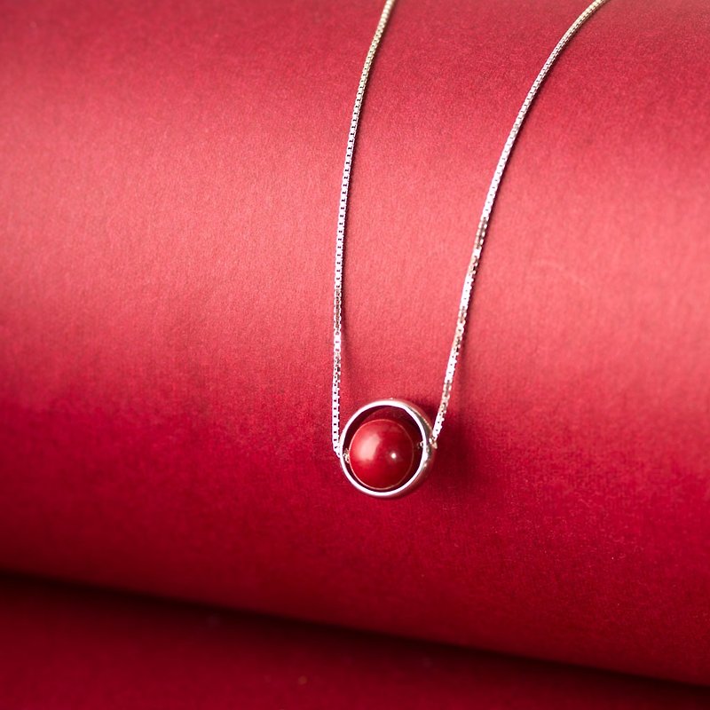 Cinnabar, White Gold Plated 925 Sterling Silver Necklace - Necklaces - Gemstone Red