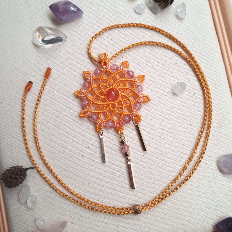 N028-Hand-woven mandala energy crystal necklace natural stone ethnic style necklace length adjustable - สร้อยคอ - ไนลอน สีส้ม