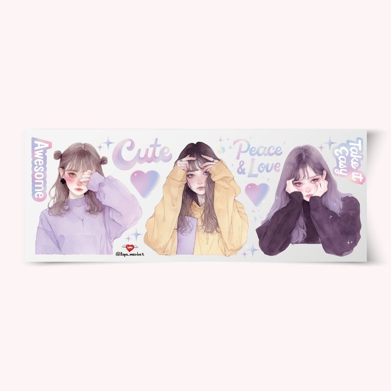 Shy Girl Character Stickers 4 Sheets - สติกเกอร์ - กระดาษ 