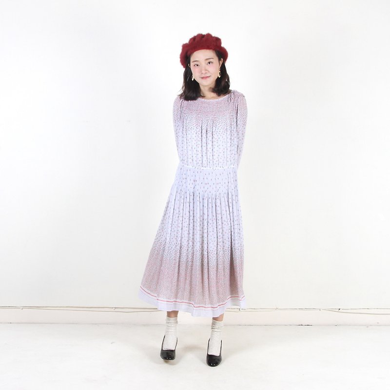 Ancient】 【egg plant wild cherry funnel printing vintage dress - One Piece Dresses - Polyester White